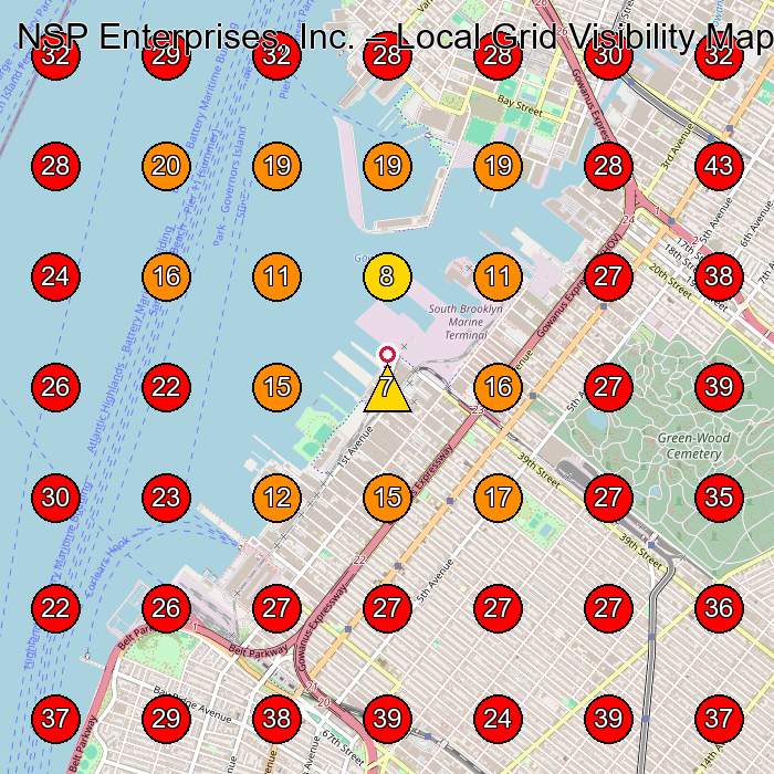 NSP Enterprises, Inc. GeoGrid visibility map for General Contractor in Brooklyn